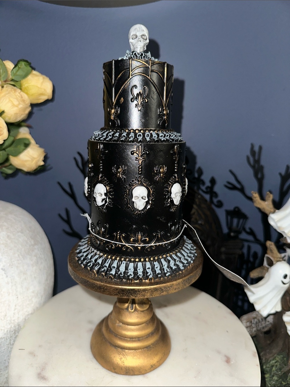 Christian Lacroix Black and White Gothic Skull Tiered Cake Topper